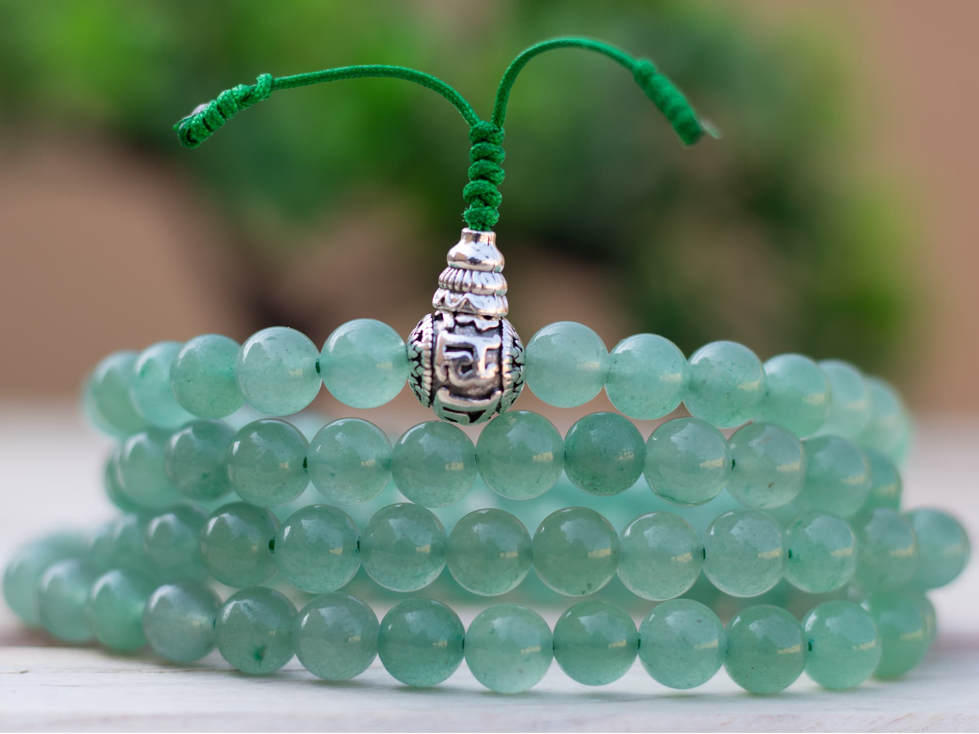 Green Aventurine Stone Prayer Bead Mala β 108 Beads, 8mm