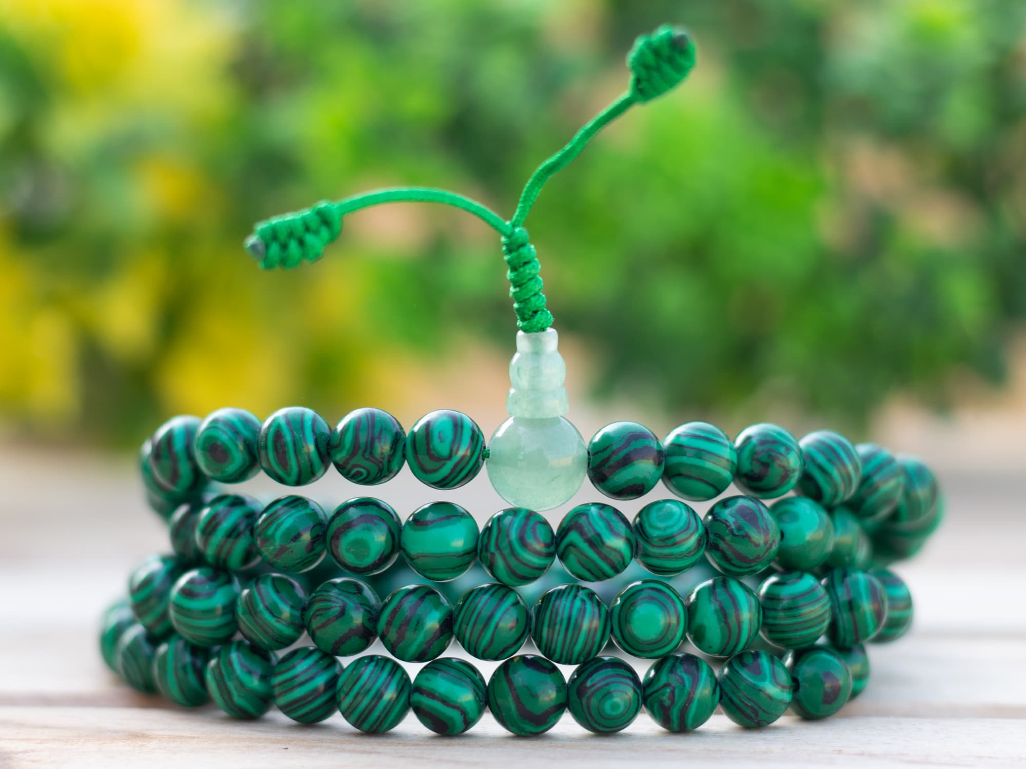 Malachite Stone Prayer Bead Mala β 108 Beads, 8mm