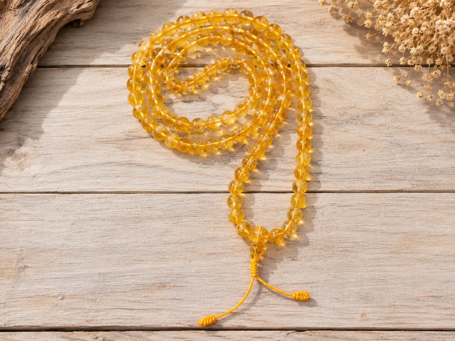 Citrine Stone Prayer Bead Mala β 108 Beads, 8mm