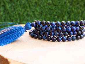 Blue Tiger Eye Tassel Mala