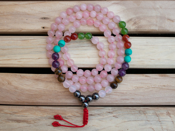 Rose Quartz Seven Chakra Mala